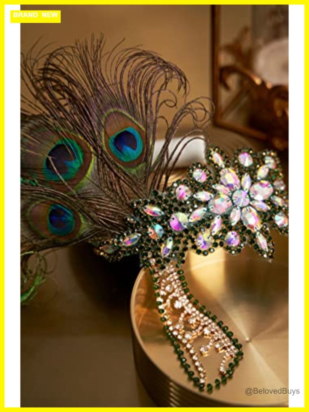 Flapper Feather Headband with Crystal Rhinestone Chain - Picture 2 of 4